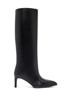Woman Black Thin High-Heeled Leather Boots | Derimod
