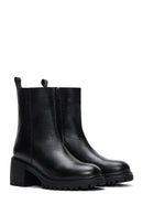 Women's Black Leather Zippered Heeled Boots | Derimod