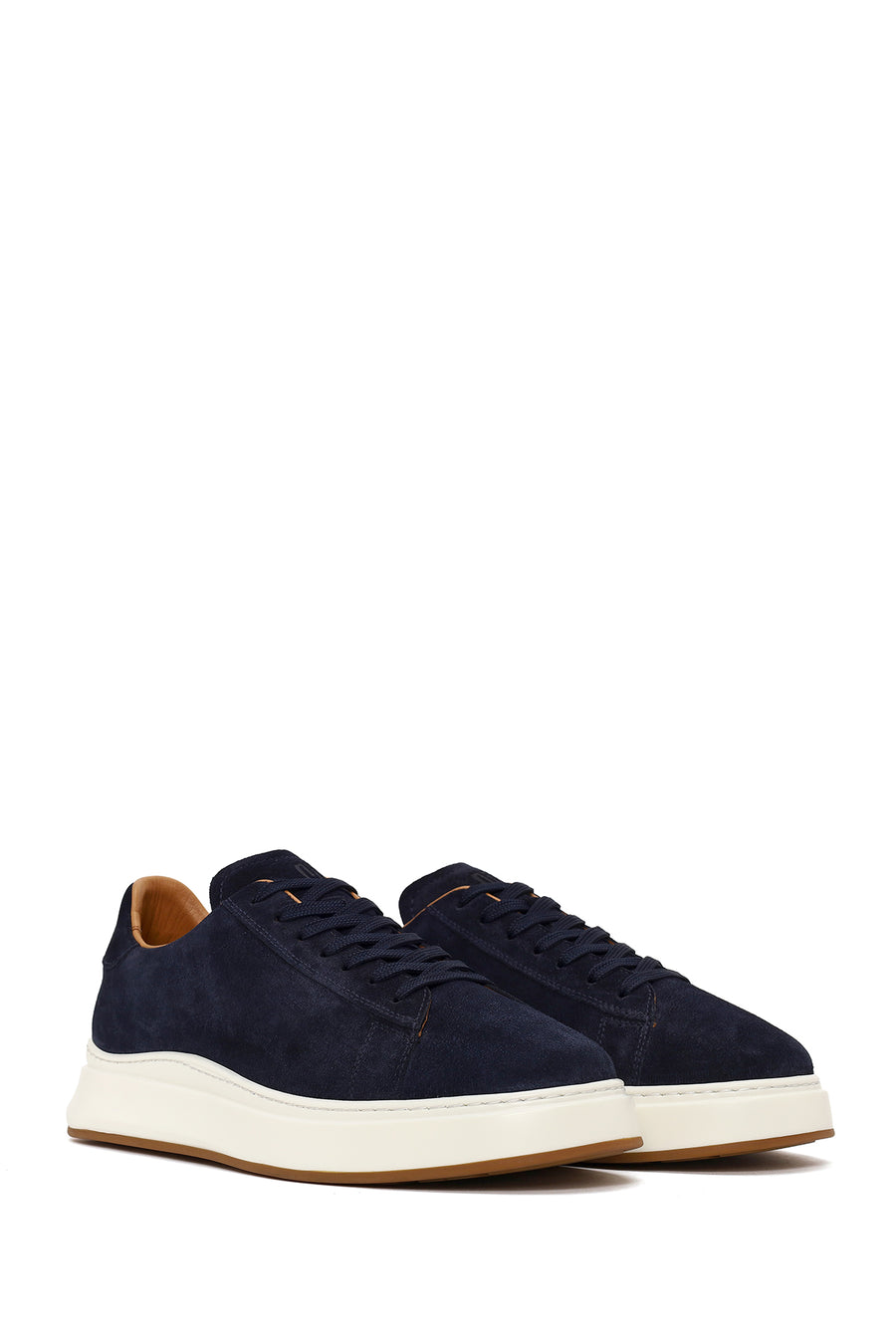 Male Navy Blue Lace-up Thick-soled Suede Leather Sneaker