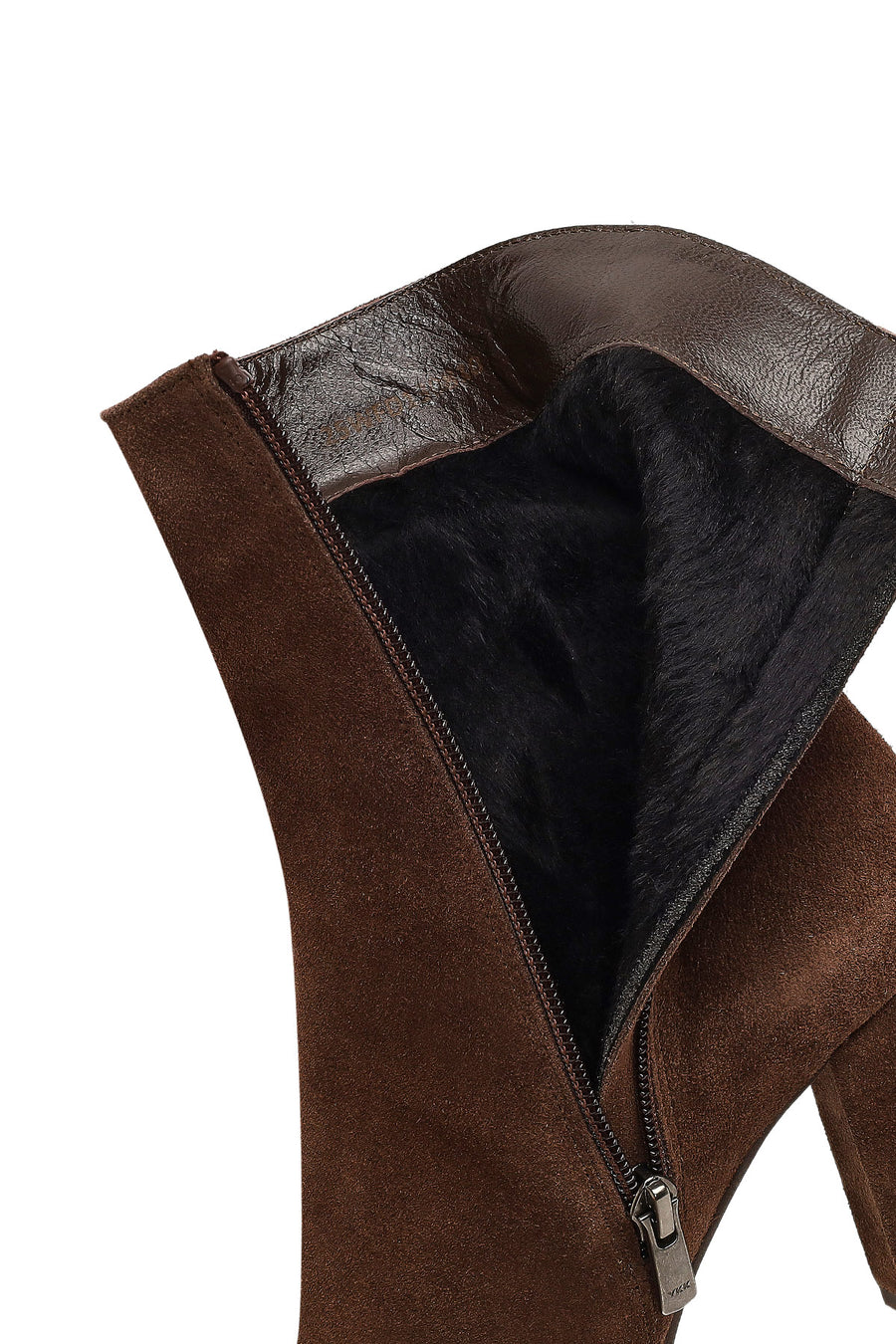 Woman Brown Zip Closure Chunky Heeled Suede Boots