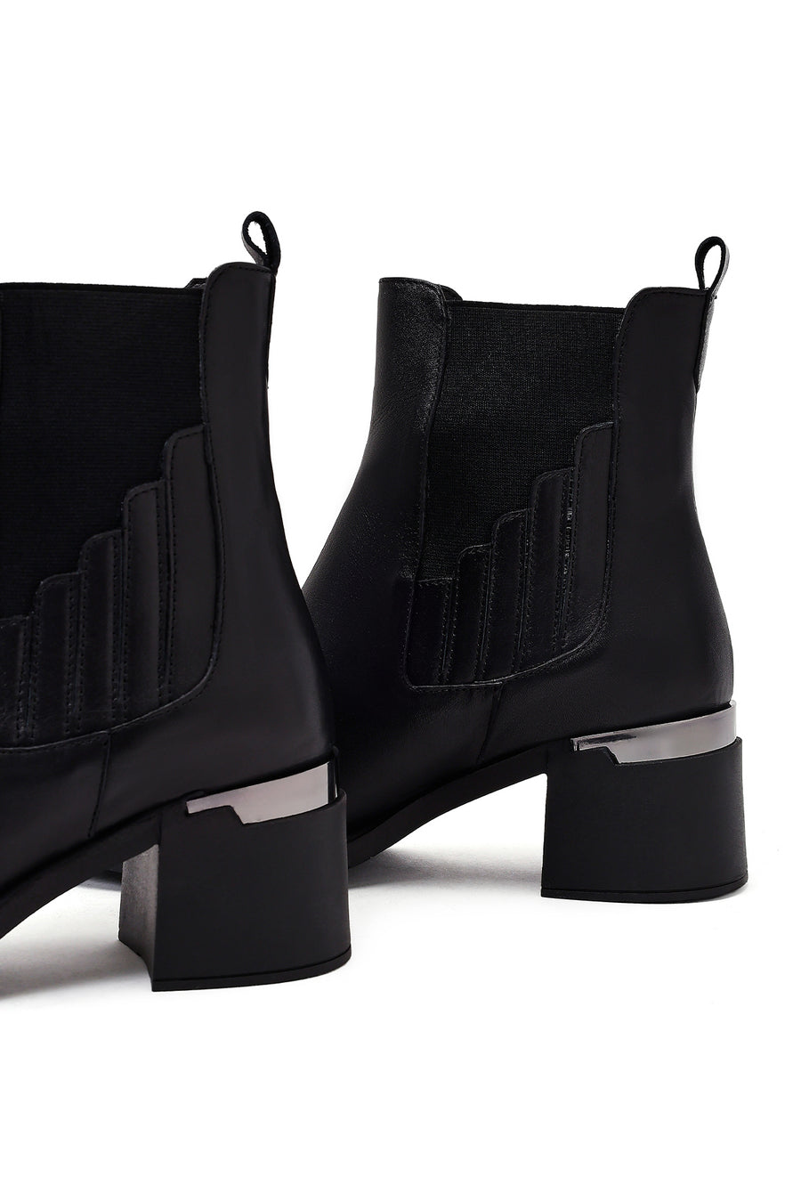 Women's Black Thick Heeled Leather Chelsea Boots
