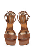 Women's Bronze Ankle Buckle High Platform Satin Sandals | Derimod