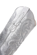 Women's Silver Leather Patterned Cowboy Boots | Derimod