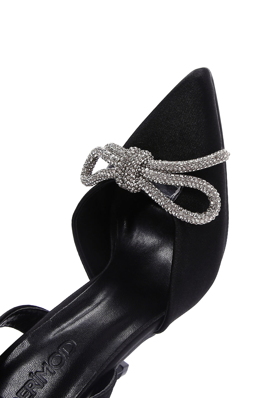 Kadın Siyah Taşlı Arkası Açık İnce Topuklu Süet Stiletto