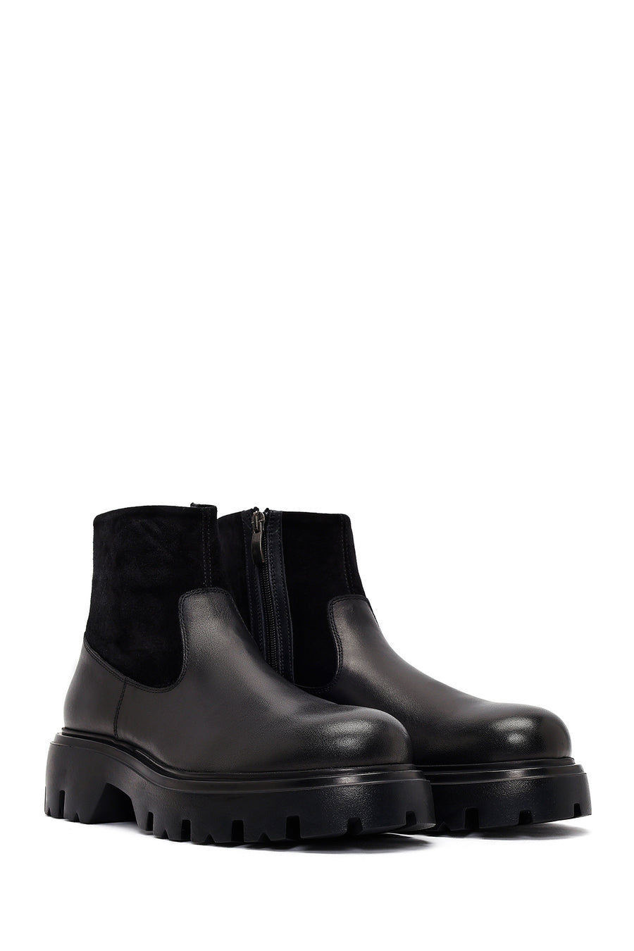 Men's Black Thick Soled Leather Boots