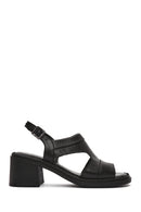 Women's Black Ankle Strap Thick Heeled Leather Sandals | Derimod