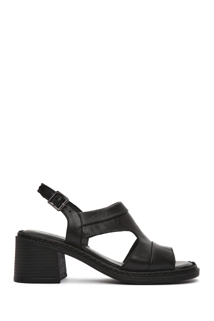 Women's Black Ankle Strap Thick Heeled Leather Sandals 25SFD341018 | Derimod