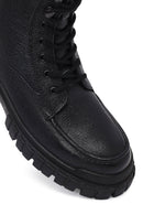 Men's Black Zippered Leather Postal Boots | Derimod
