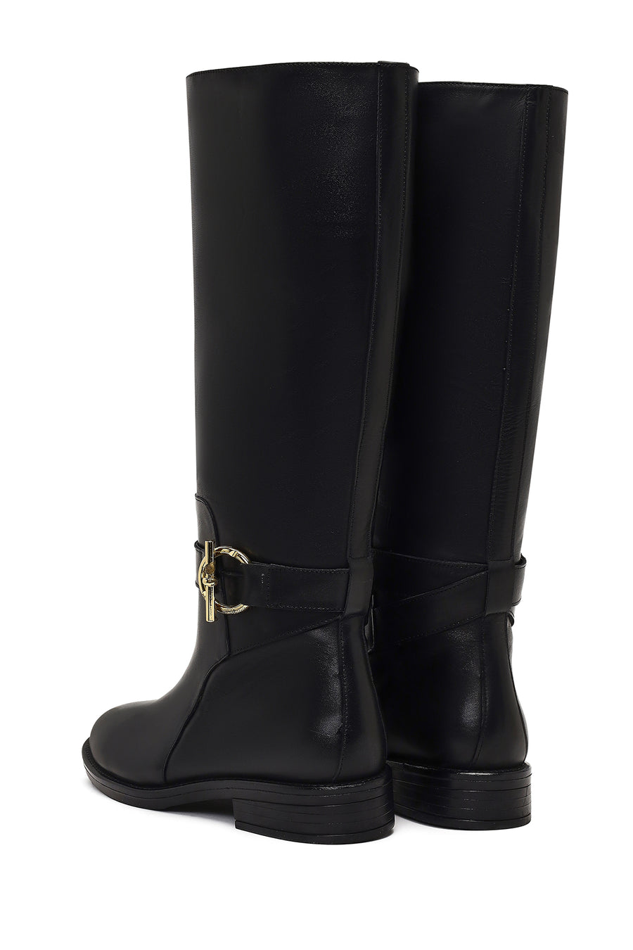 Women's Black Buckle Detailed Leather Boot