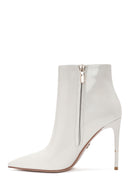 Women's White Zippered Thin Heel Patent Leather Boots | Derimod