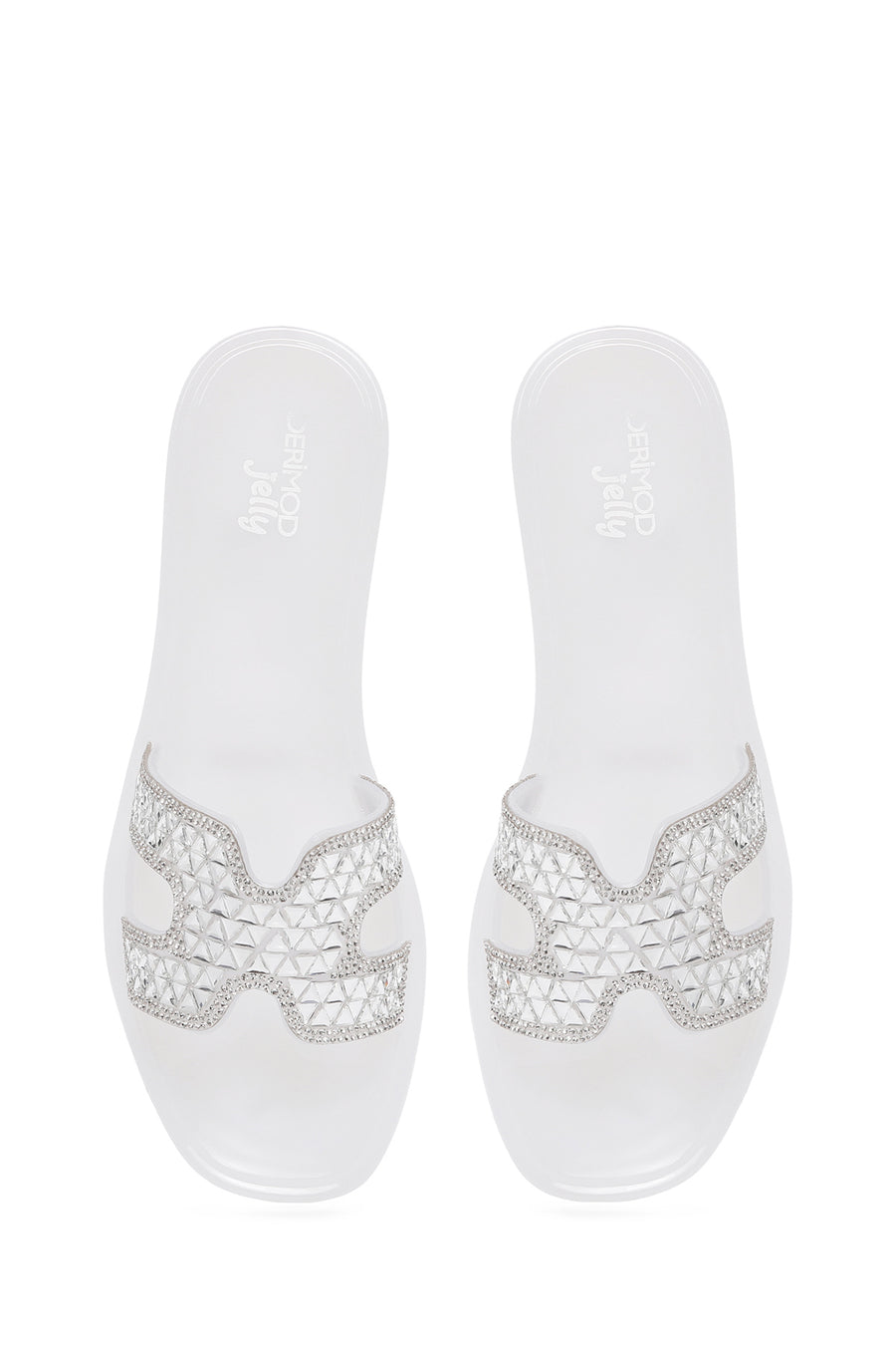 Women's White Stone Jelly Slippers