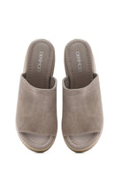 Women's Gray Wedge Heeled Suede Leather Slippers | Derimod