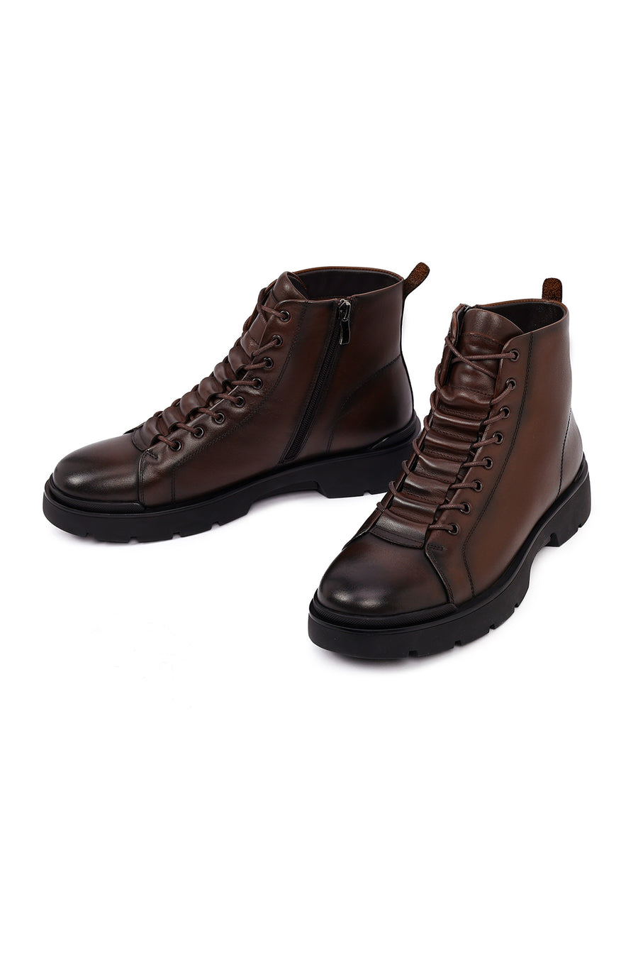 Male Brown Zip Closure Leather Casual Boots