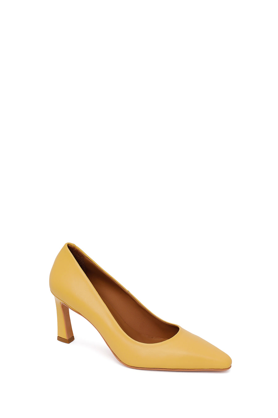 Woman Yellow Thick-Heeled Leather Stiletto
