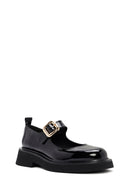 Women's Black Striped Patent Leather Ballerinas | Derimod
