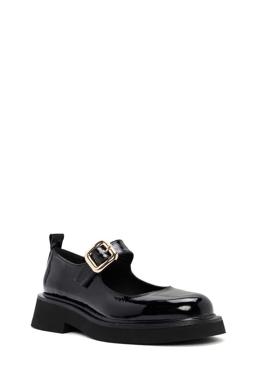 Women's Black Striped Patent Leather Ballerinas