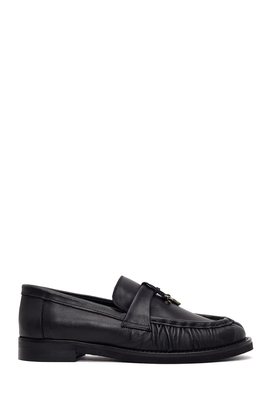 Woman Black Leather Masculine Loafers AF190071DV | Derimod