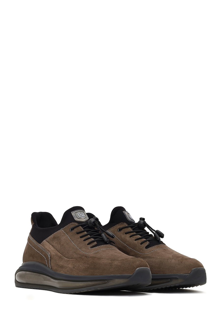 Men's Mink Lace-Up Thick-Soled Nubuck Leather Sneaker