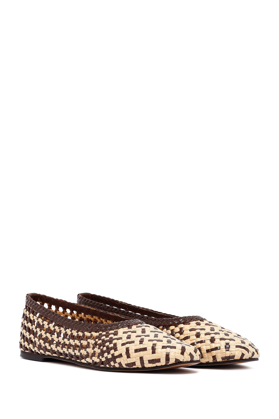 Women's Brown Straw Leather Ballerina