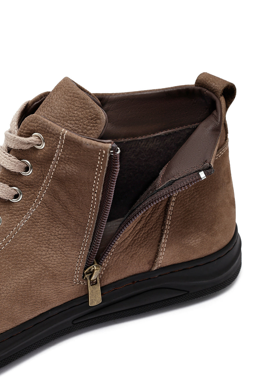 Men's Beige Zippered Nubuck Leather Sports Boots