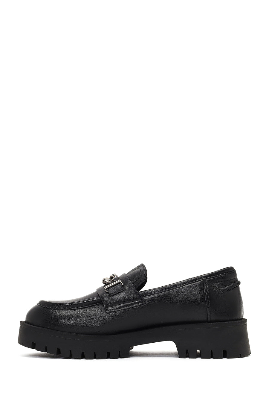 Kadın Siyah Kalın Tabanlı Tokalı Deri Maskülen Loafer