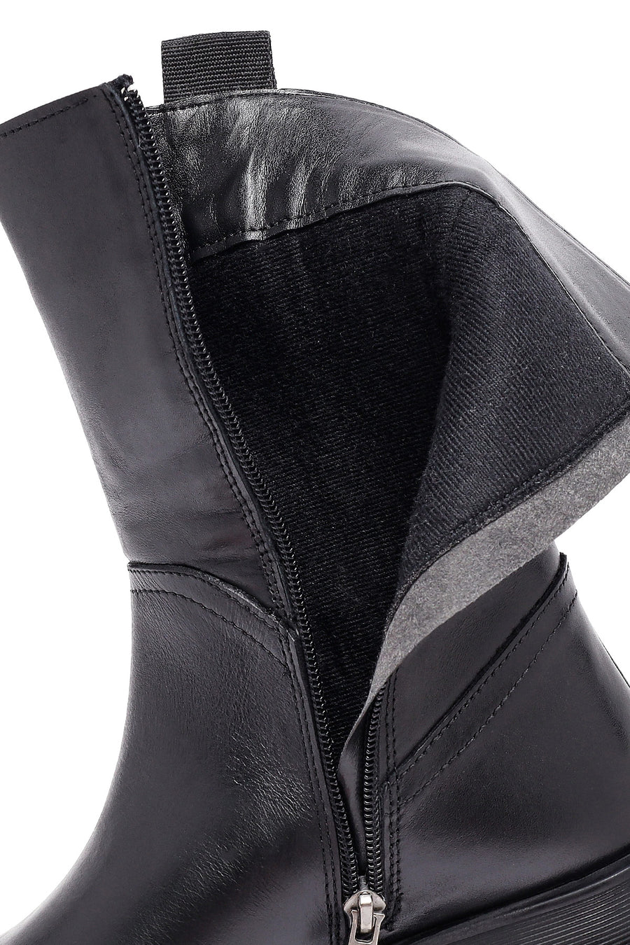 Woman Black Zippered Thick Sole Leather Boat