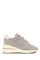 Woman Gray Lace-Up Wedge Heel Suede Shoes | Derimod