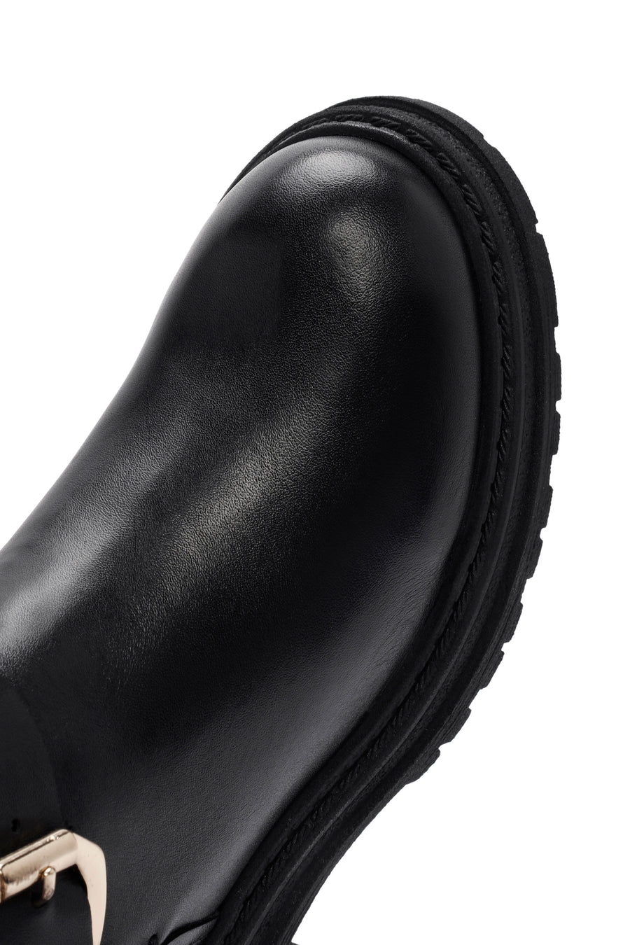 Women's Black Buckle Detailed Zippered Leather Boots