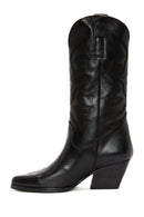 Women's Black Leather Heeled Cowboy Boots | Derimod