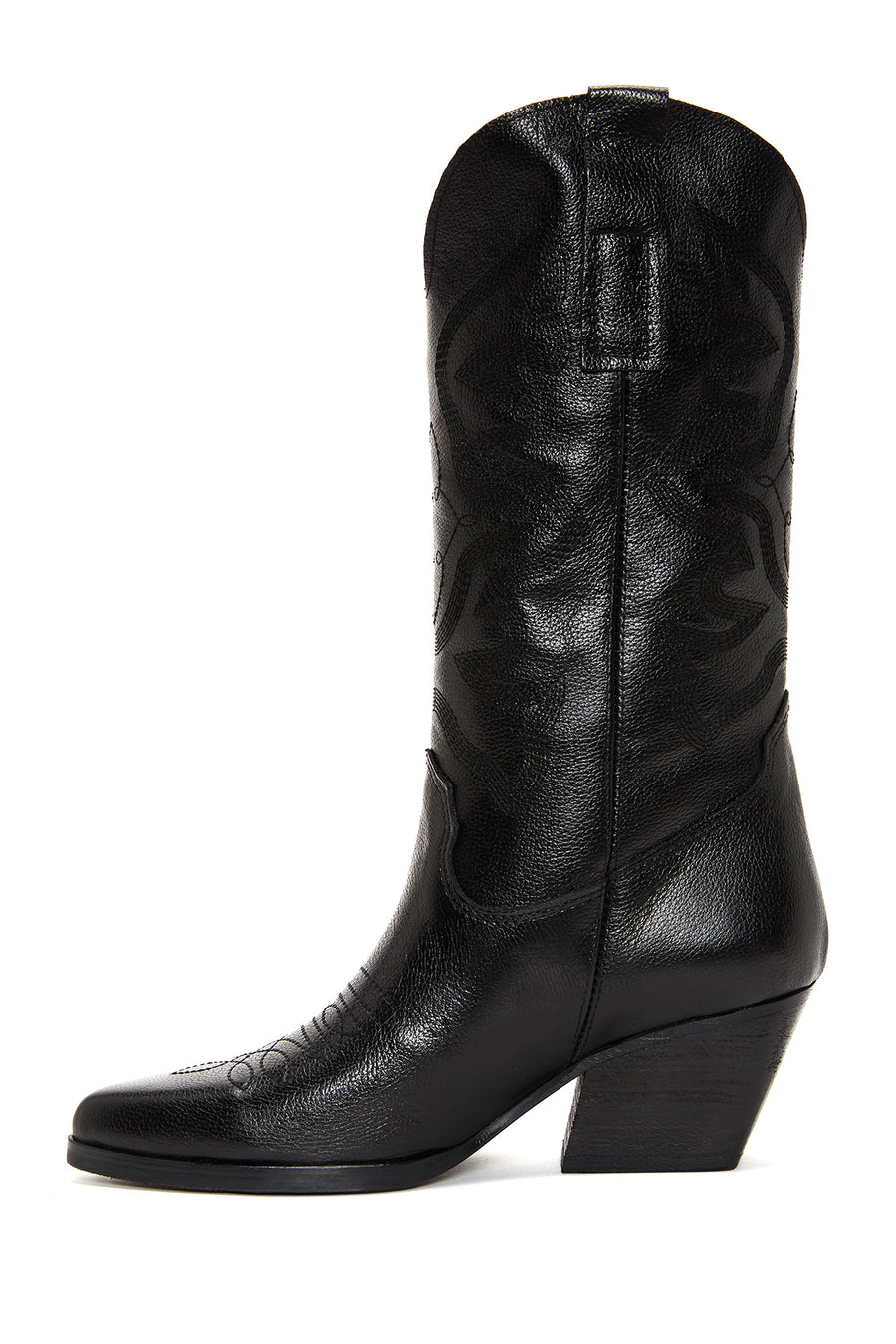 Women's Black Leather Heeled Cowboy Boots