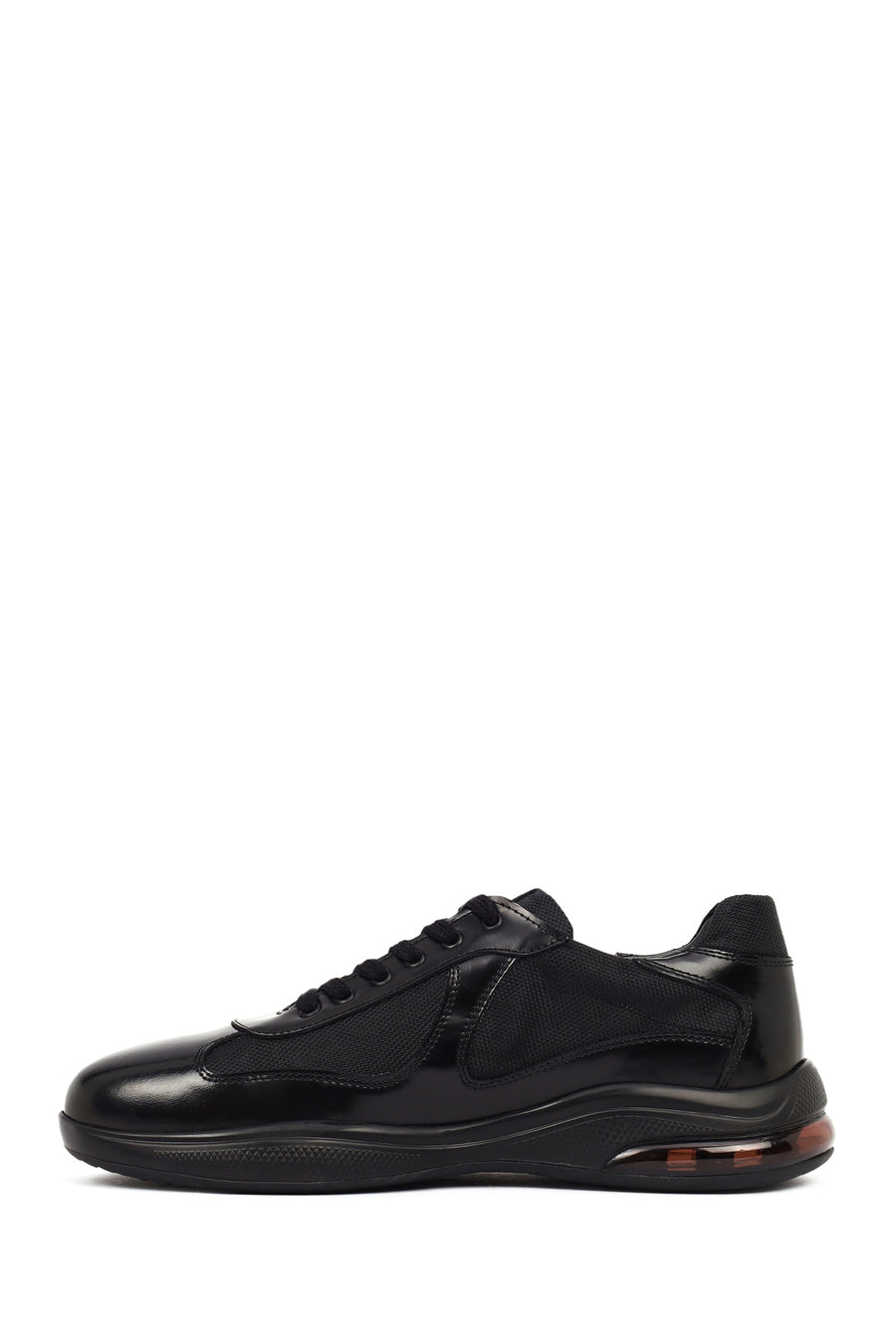 Men's Black Lace-Up Thick-Soled Leather Casual Sneaker
