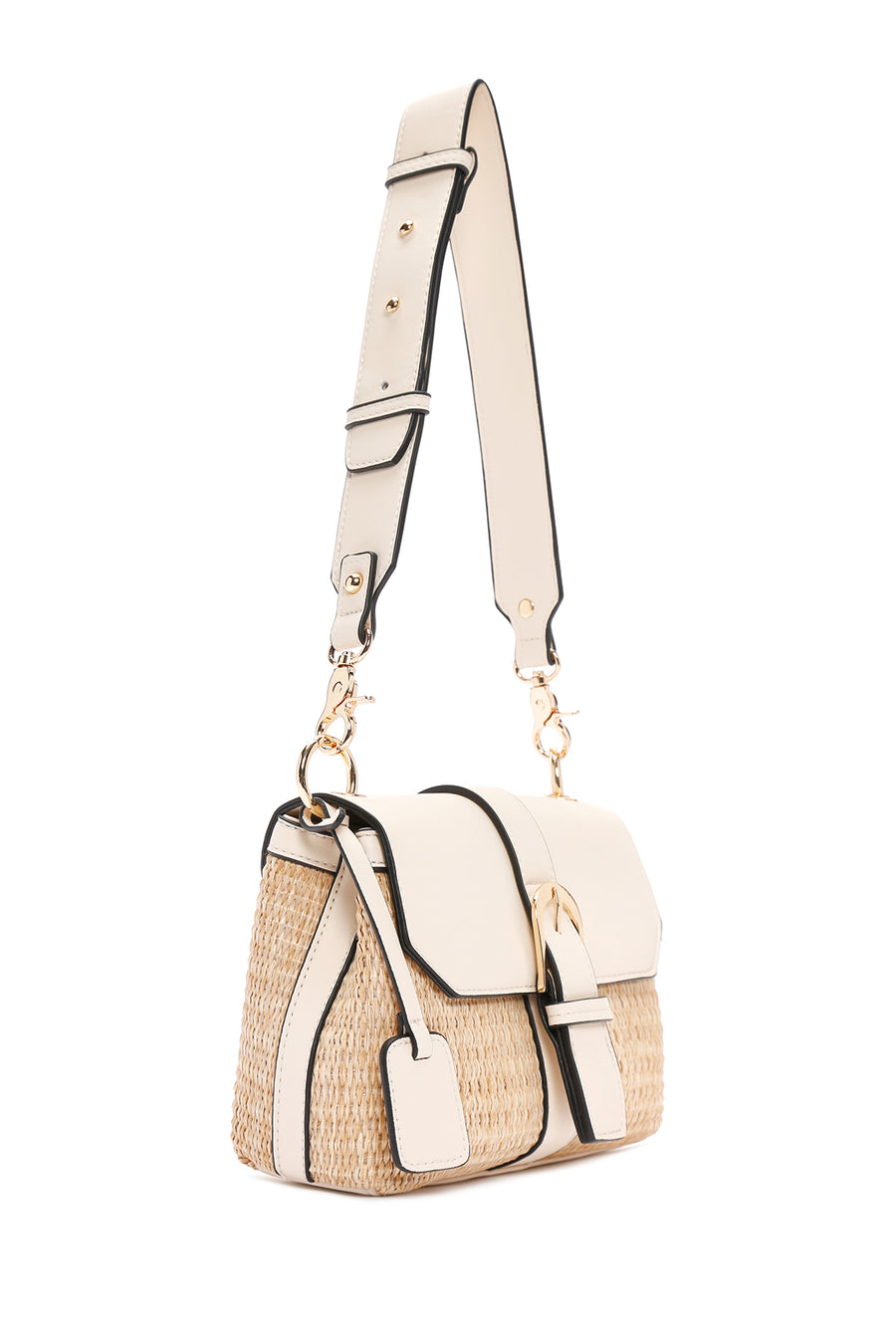 Woman White Long-Strap Straw Shoulder Bag