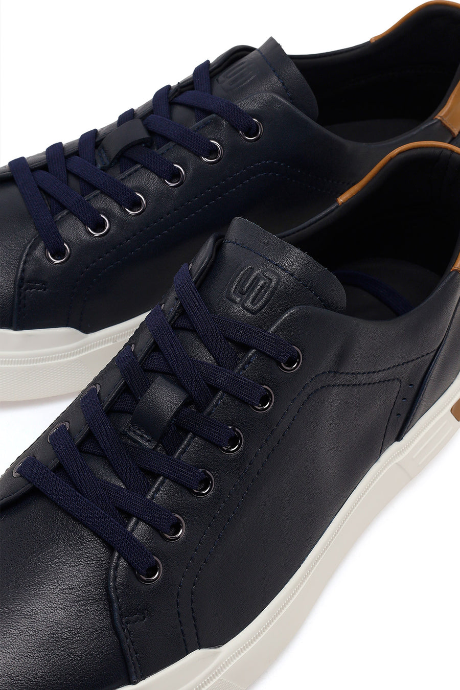 Erkek Lacivert Bağcıklı Deri Sneaker