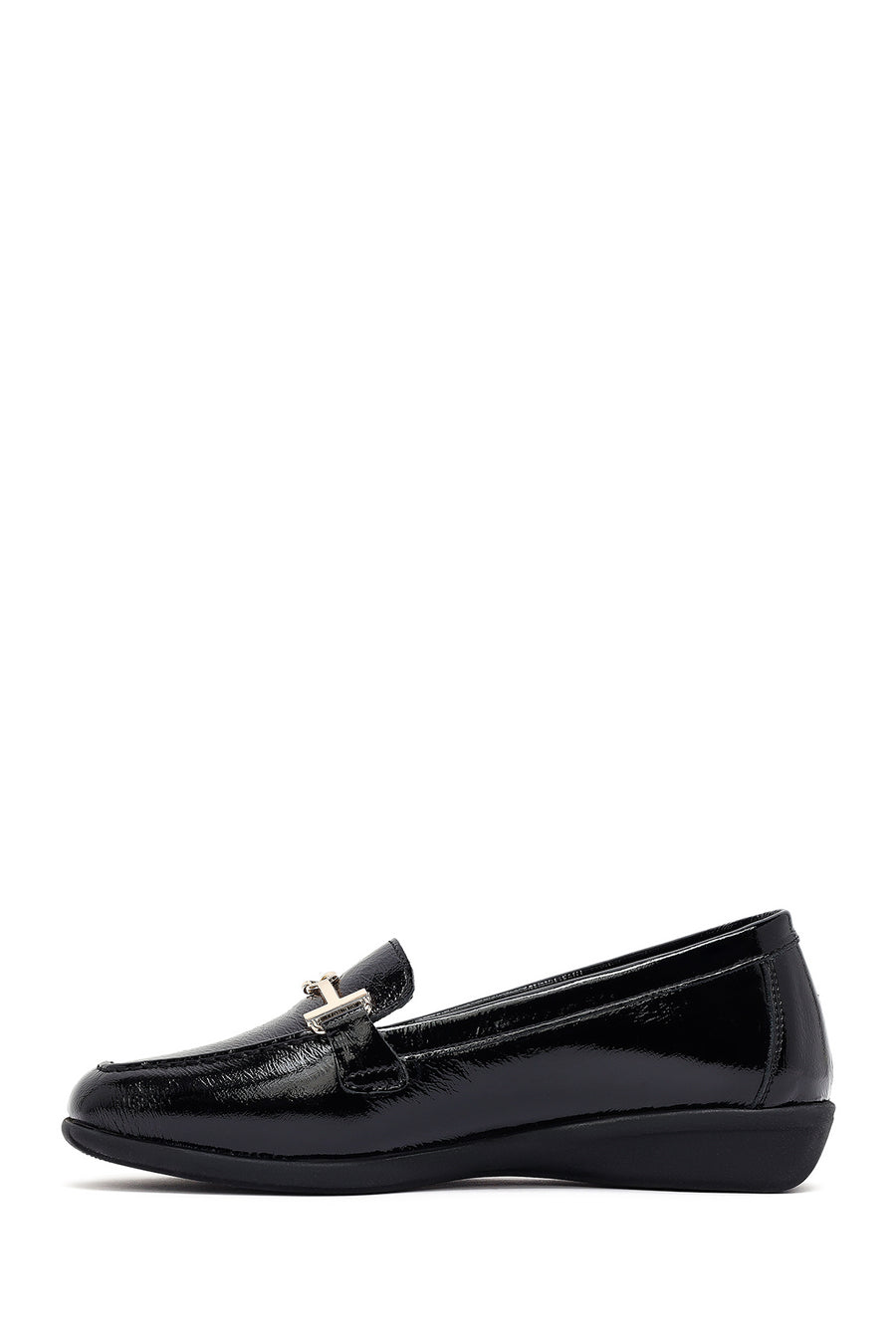 Woman Black Buckle Leather Masculine Loafer