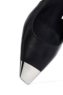 Women's Black Open Back Thin Heeled Leather Shoes | Derimod