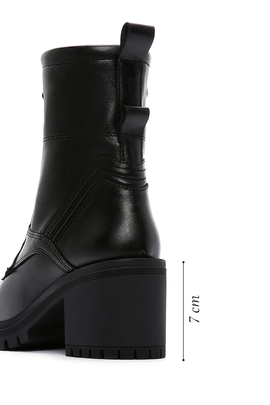 Women's Black Leather Zippered Heeled Boots