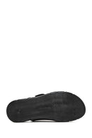 Woman Black Double Banded Leather Comfort Slippers | Derimod