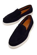 Male Navy Suede Leather Loafer | Derimod