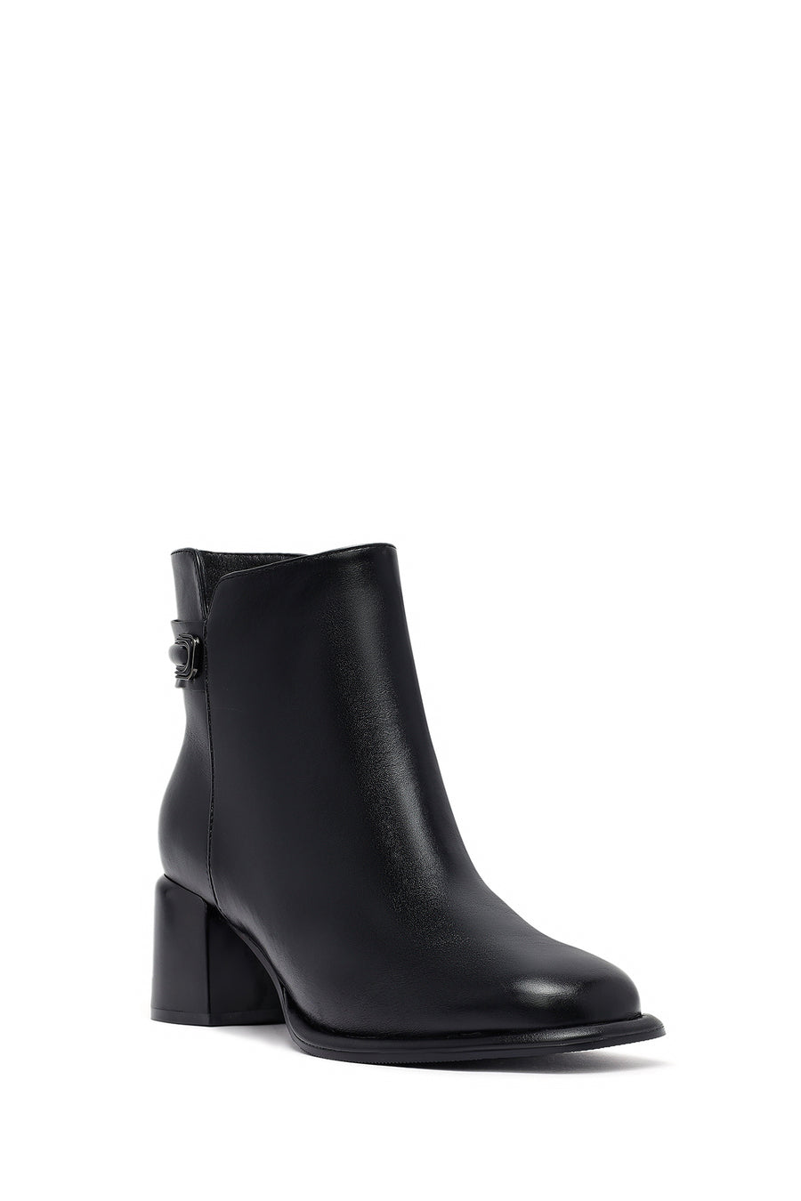 Woman Black Zippered Thick Heel Boots