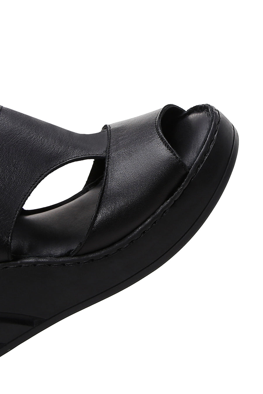 Kadın Siyah Deri Dolgu Topuk Comfort Sandalet