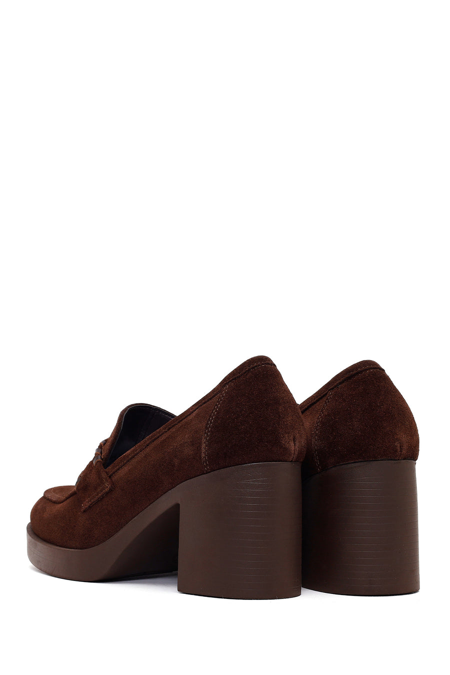 Woman Brown Chunky Heeled Suede Loafer