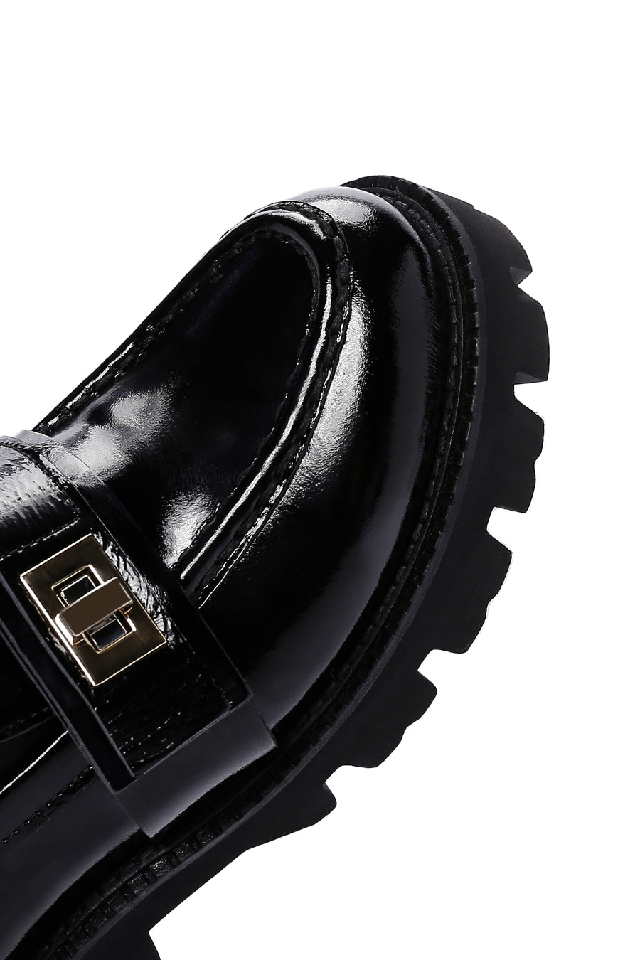 Women's Black Leather Thick Soled Patent Leather Casual Loafer