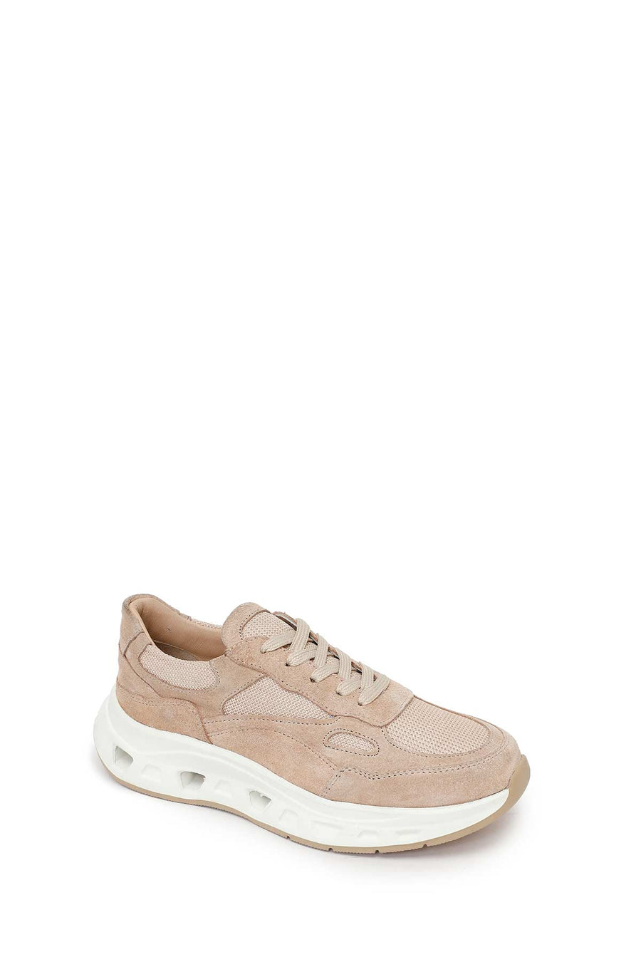 Kadın Bej Bağcıklı Kalın Tabanlı Süet Deri Sneaker