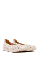 Women's Cream Patterned Leather Ballet Flats | Derimod