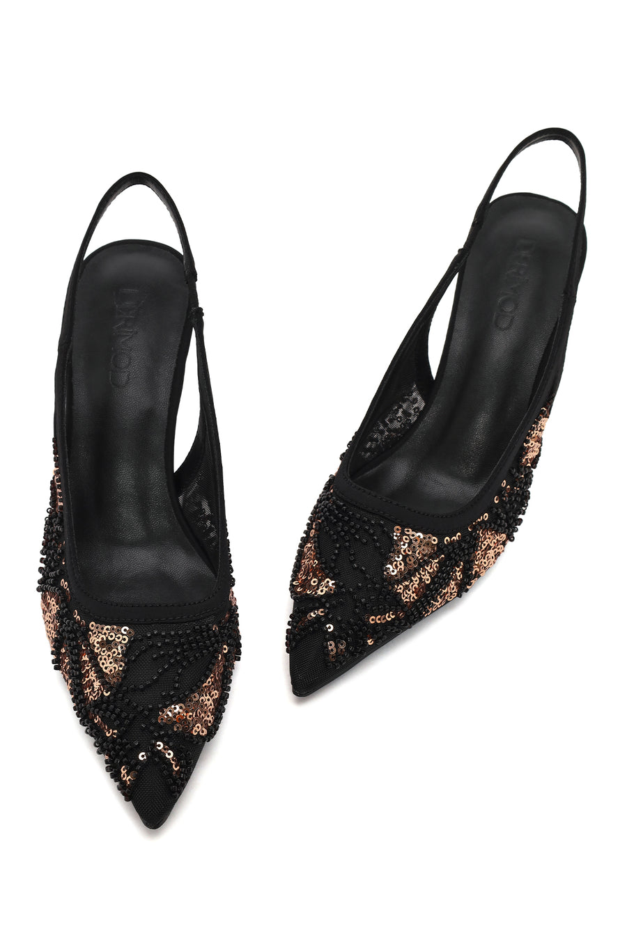 Woman Black Backless Sequin-Patterned Stiletto-Heel Shoes
