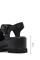 Women's Black Ankle Strap Thick-Sole Leather Sandals | Derimod