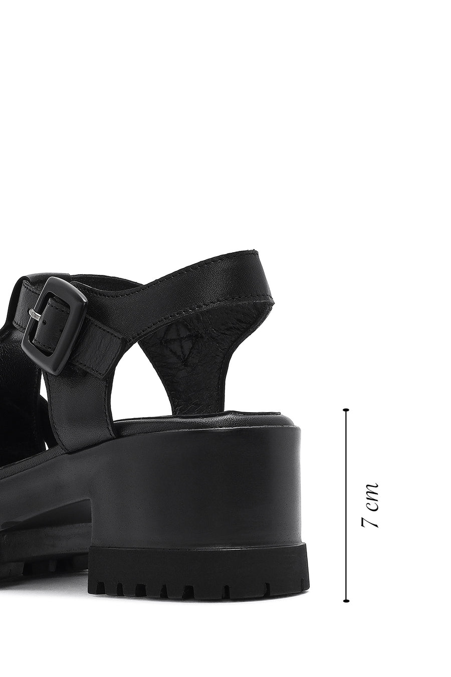 Women's Black Ankle Strap Thick-Sole Leather Sandals