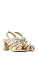 Women's Gold Ankle Buckle Chunky Heel Metallic Sandals | Derimod