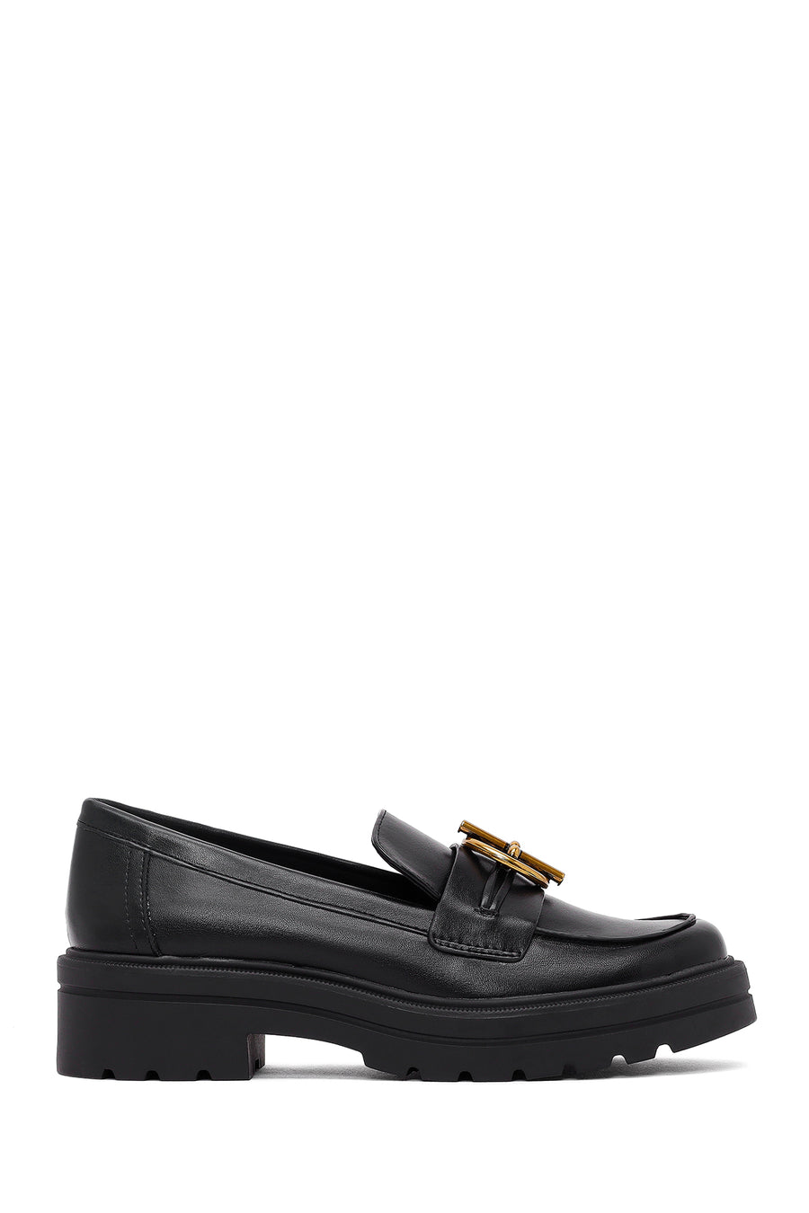 Women's Black Buckled Thick-Soled Masculine Loafer 25AFE480218 | Derimod