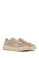 Woman Beige Lace-up Suede Leather Sneaker | Derimod